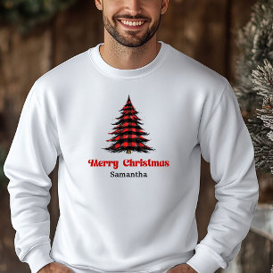 Fröhliches Büffel-Karo-Baum-Weihnachts-Sweatshirt Hoodie