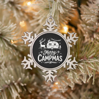 Fröhliches Campmas Weihnachten Camper Rentiere Cam Schneeflocken Zinn-Ornament
