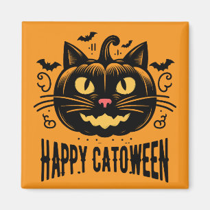 Fröhliches Catoween schwarze Katze Kürbis Gesicht Magnet