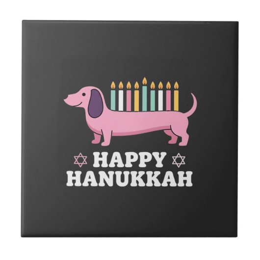 Fröhliches Chanukka Dachshund Hund Fliese (Vorderseite)
