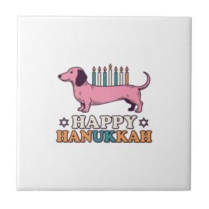 Fröhliches Chanukka Dachshund Menora Hund-Shirt-De Fliese