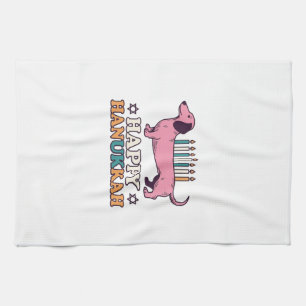 Fröhliches Chanukka Dachshund Menora Hund Shirt De Geschirrtuch
