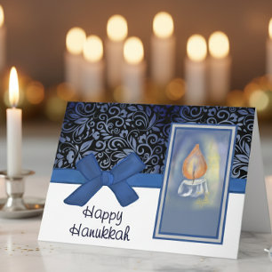 Fröhliches Chanukka Edles blaues Scroll-Muster Ker Feiertagskarte