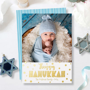 Fröhliches Chanukka-Foto Moderne Whimsical Echtgol Folien Feiertagskarte