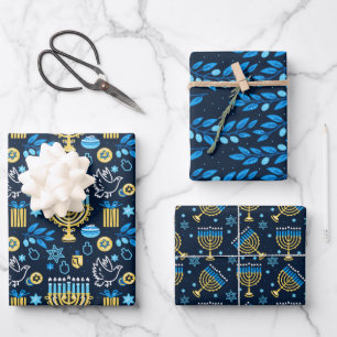 Fröhliches Chanukka-Geschenkpapier-Set von 3 Geschenkpapier Set