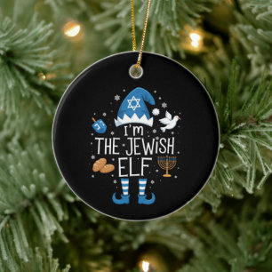 Fröhliches Chanukka-Juden-Elfen-Familien-Gruppen-W Keramik Ornament