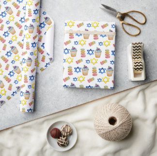 Fröhliches Chanukka-Wasserfarbmuster Geschenkpapier