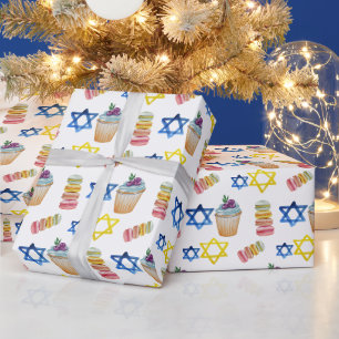 Fröhliches Chanukka-Wasserfarbmuster Geschenkpapier