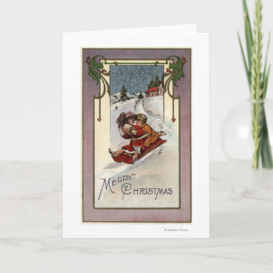 Fröhliches ChristmasCouple Sledding Feiertagskarte