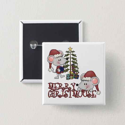 Fröhliches Christmouse mit Baum Button (Vorne & Hinten)