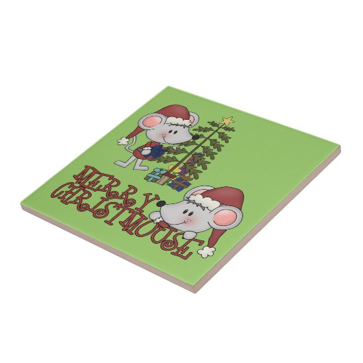 Fröhliches Christmouse mit Baum Fliese (Seite)