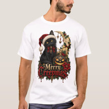 Fröhliches Creepmas-Gothic-Schwarzkatzen-T-Shirt
