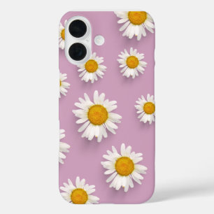 Fröhliches Daisy-Muster auf rosa Hintergrund iPhone 16 Hülle