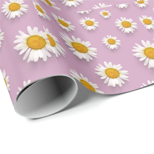 Fröhliches Daisy-Muster auf rosa Hintergrund Geschenkpapier (Rolleneckpunkt)