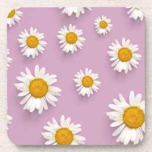 Fröhliches Daisy-Muster auf rosa Hintergrund Getränkeuntersetzer