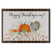 Fröhliches Danksagenkürbis mit der Türkei Schneidebrett (Vorderseite)