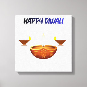 Fröhliches Diwali Traditionelle Öllampen Lichtfest Leinwanddruck
