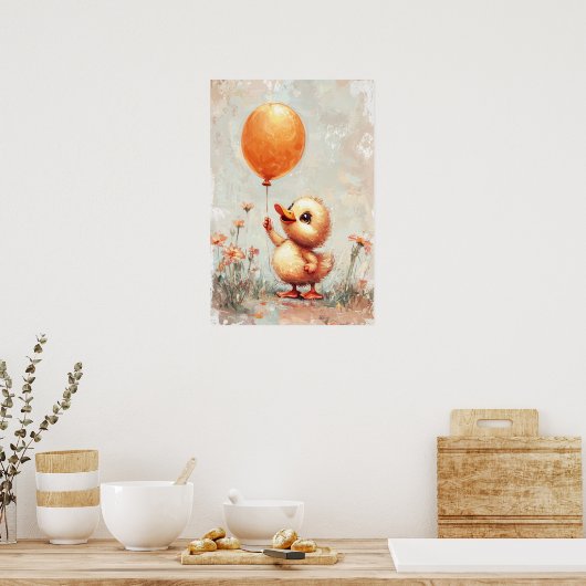 Fröhliches Duckling mit Orange Balloon Digital Pai Poster (Küche)