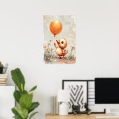 Fröhliches Duckling mit Orange Balloon Digital Pai Poster (Heimbüro)