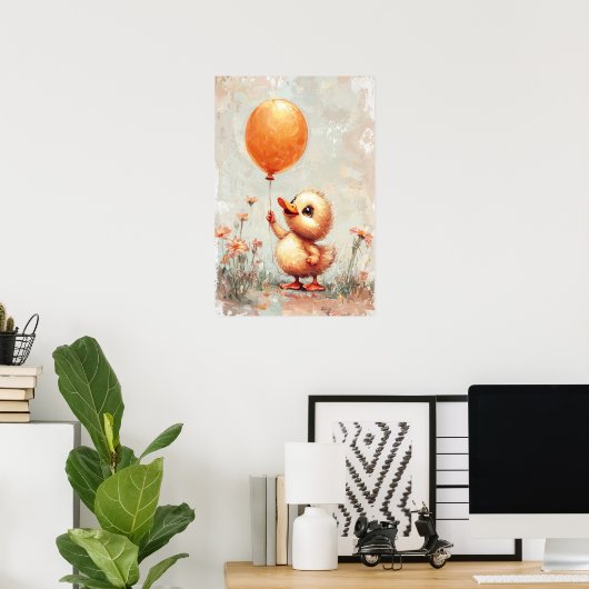 Fröhliches Duckling mit Orange Balloon Digital Pai Poster (Heimbüro)