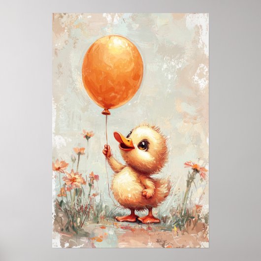 Fröhliches Duckling mit Orange Balloon Digital Pai Poster (Vorne)