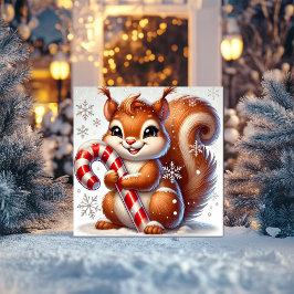 Fröhliches Eichhörnchen mit Candy Cane Feiertagskarte
