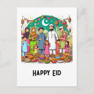 Fröhliches Eid Familie Lustiges Feier Design Postkarte