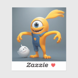 „Fröhliches Einaugenmonster mit Geisterfreund“ Aufkleber