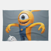 „Fröhliches Einaugenmonster mit Geisterfreund“ Geschirrtuch (Horizontal)