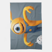 „Fröhliches Einaugenmonster mit Geisterfreund“ Geschirrtuch (Vertikal)