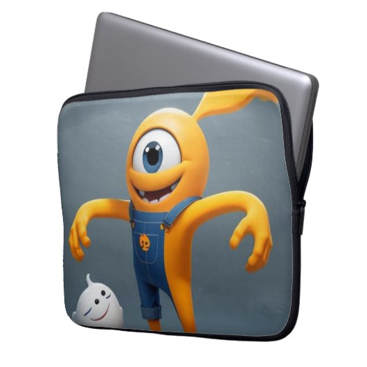 „Fröhliches Einaugenmonster mit Geisterfreund“ Laptopschutzhülle (Vorderseite Links)