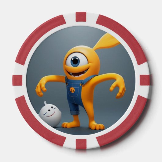 „Fröhliches Einaugenmonster mit Geisterfreund“ Pokerchips (Vorderseite)