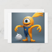 „Fröhliches Einaugenmonster mit Geisterfreund“ Postkarte (Vorne/Hinten)