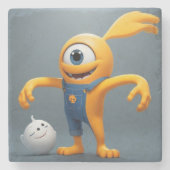 „Fröhliches Einaugenmonster mit Geisterfreund“ Steinuntersetzer (Vorderseite)