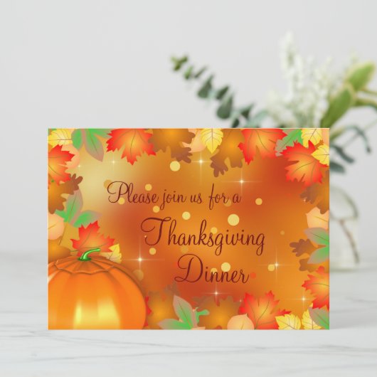 Fröhliches Erntedankfest farbenfrohe Herbstleaves Einladung (Stehend Vorderseite)