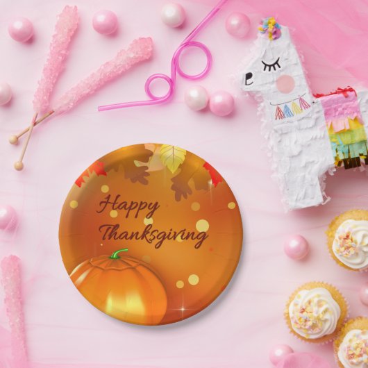 Fröhliches Erntedankfest farbenfrohe Herbstleaves Pappteller (Party)