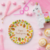 Fröhliches Erntedankfest Herbstleaves auf Beige Pappteller (Party)