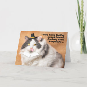 Fröhliches Erntedankfest Lustige dicke Katze mit P Feiertagskarte