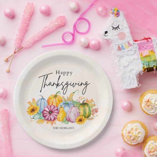 Fröhliches Erntedankfest Wasserfarbener Herbstpump Pappteller (Party)