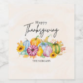 Fröhliches Erntedankfest Wasserfarbener Herbstpump Weinetikett (Einzelnes Label)