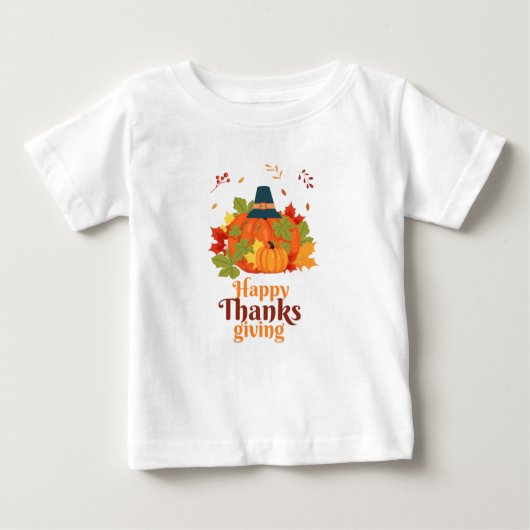 Fröhliches Erntedankpumpkin mit Hats und Blätter Baby T-shirt (Vorderseite)