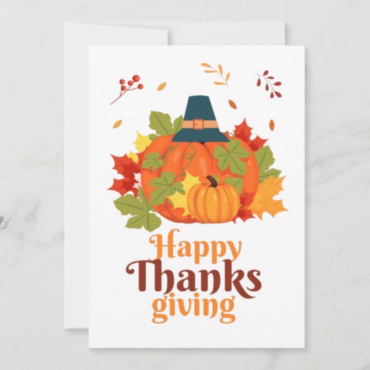 Fröhliches Erntedankpumpkin mit Hats und Blätter Einladung (Vorderseite)