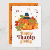 Fröhliches Erntedankpumpkin mit Hats und Blätter Einladung (Vorne/Hinten)