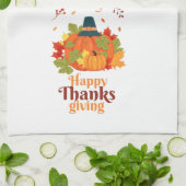 Fröhliches Erntedankpumpkin mit Hats und Blätter Geschirrtuch (Gefaltet)