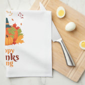 Fröhliches Erntedankpumpkin mit Hats und Blätter Geschirrtuch (Viertel Falte)