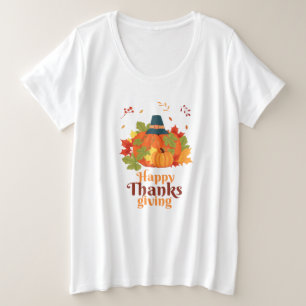 Fröhliches Erntedankpumpkin mit Hats und Blätter Große Größe T-Shirt