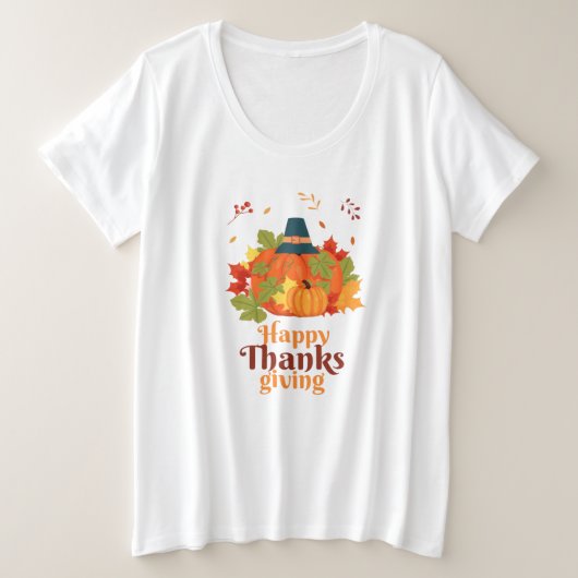 Fröhliches Erntedankpumpkin mit Hats und Blätter Große Größe T-Shirt (Design vorne)