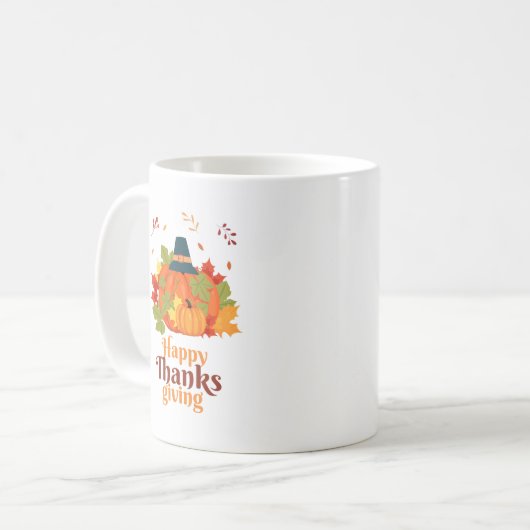 Fröhliches Erntedankpumpkin mit Hats und Blätter Kaffeetasse (Vorderseite Links)