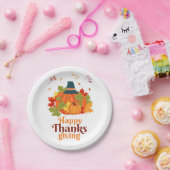Fröhliches Erntedankpumpkin mit Hats und Blätter Pappteller (Party)