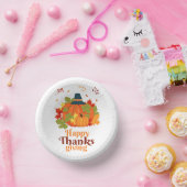 Fröhliches Erntedankpumpkin mit Hats und Blätter Pappteller (Party)